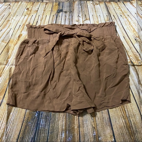 Ambiance Apparel Brown Paper Bag Waist Tie Soft High Waisted Shorts - Picture 1 of 4